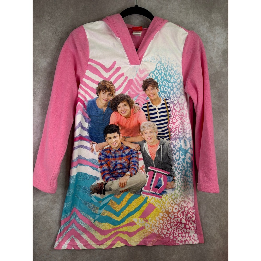 One Direction Nightgown Girls Size 12 Pink Fleece Hooded Band Graphic 2012 1D